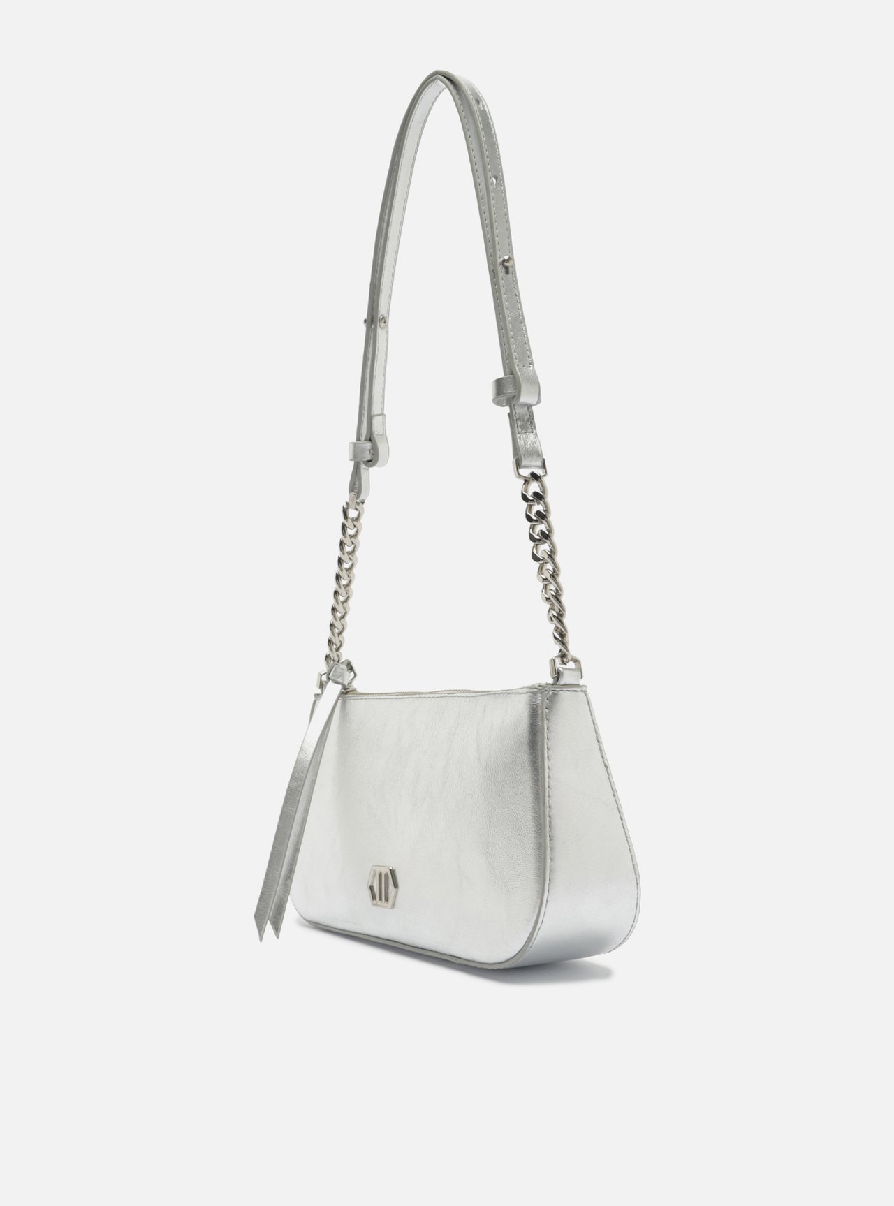 Bolsa Tiracolo Prateada Couro Pequena Corrente — foto 2
