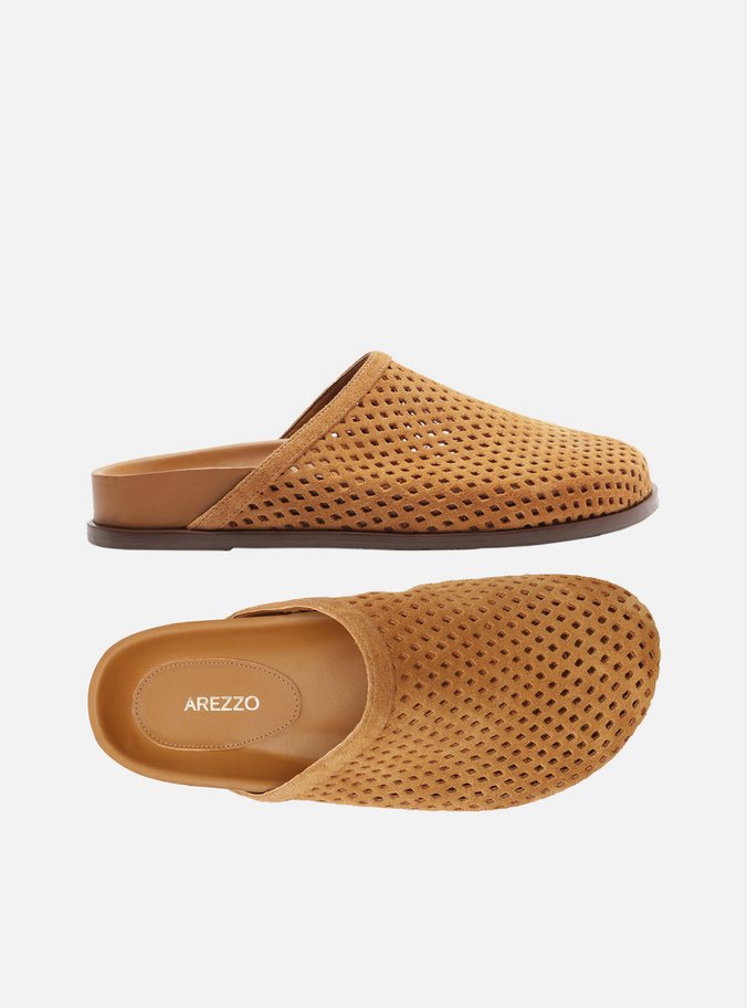 Mule Clog Marrom Camurça Rasteira Vazada