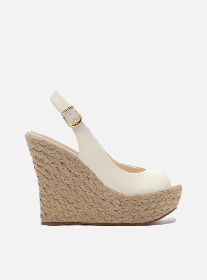 Sandália Branca Couro Plataforma Alta Peep Toe