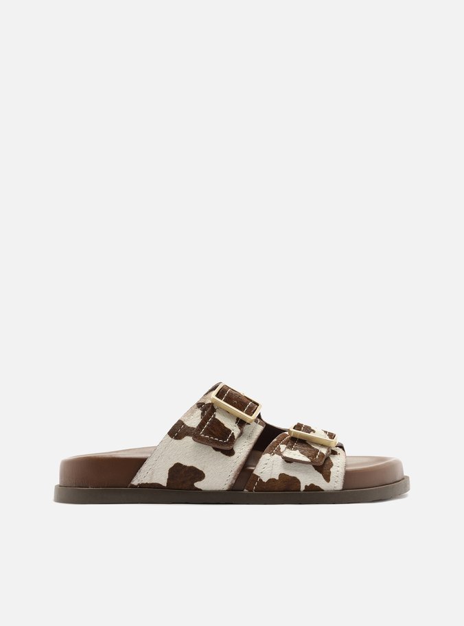 Sandália Papete Animal Print Multicolorido Acamurçada Tiras Fivelas