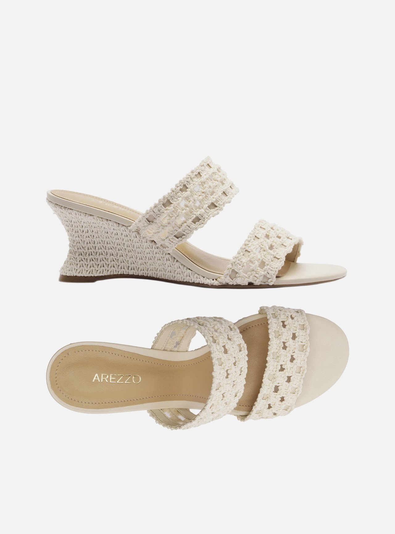 Sandália Off-White Anabela Salto Médio Tiras Crochê — foto 5