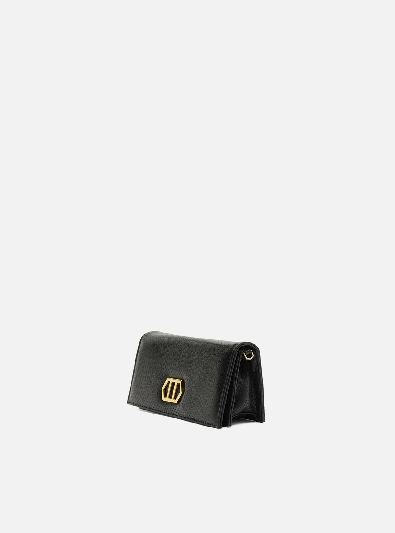 Clutch Preta Couro Snake Pequena Metal — foto 2
