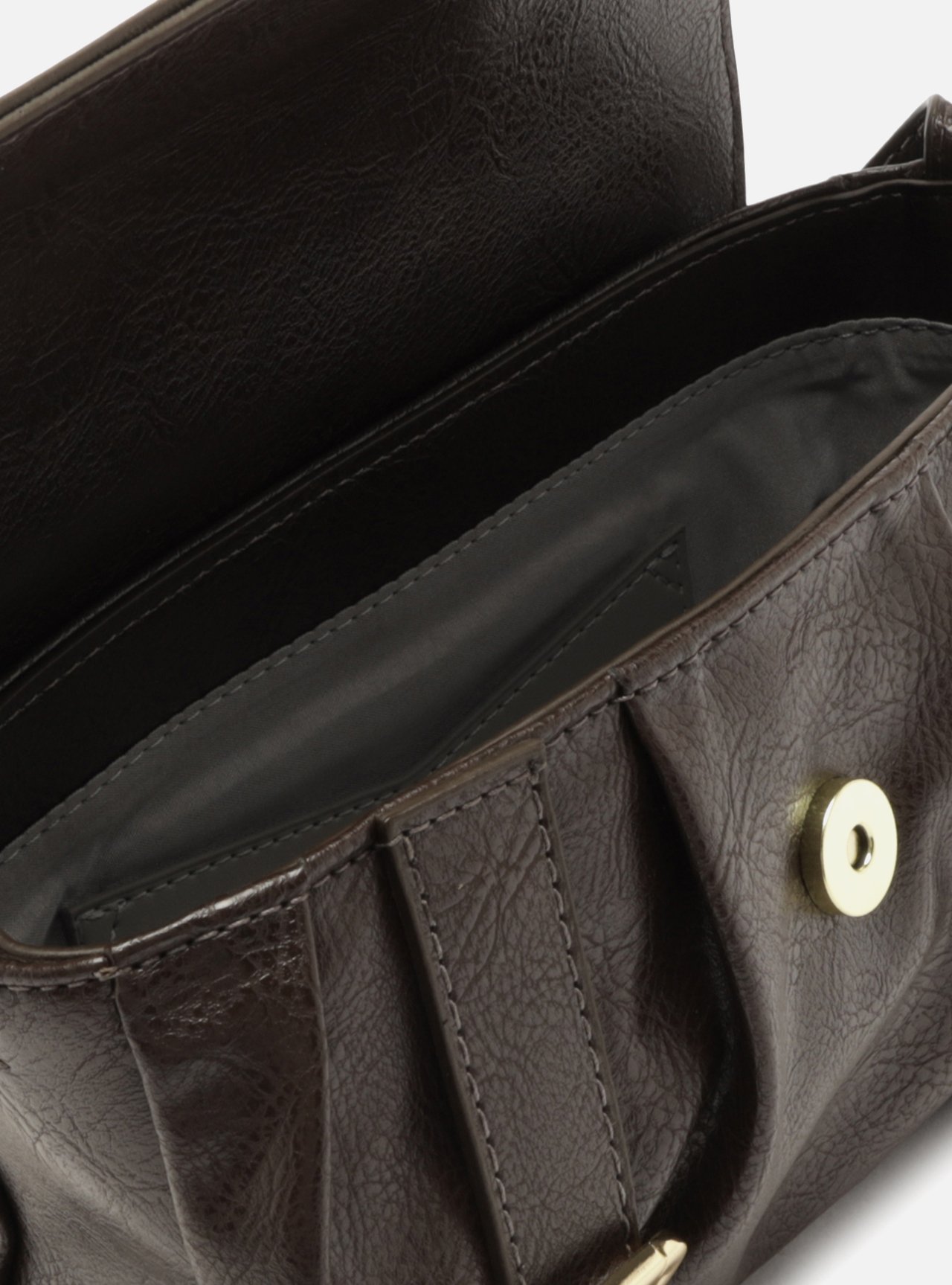 Bolsa Tiracolo Marrom Pequena Fivelas Douradas Franzida — foto 4