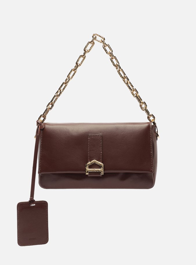 Bolsa Tiracolo Marrom Couro Média Alça Corrente