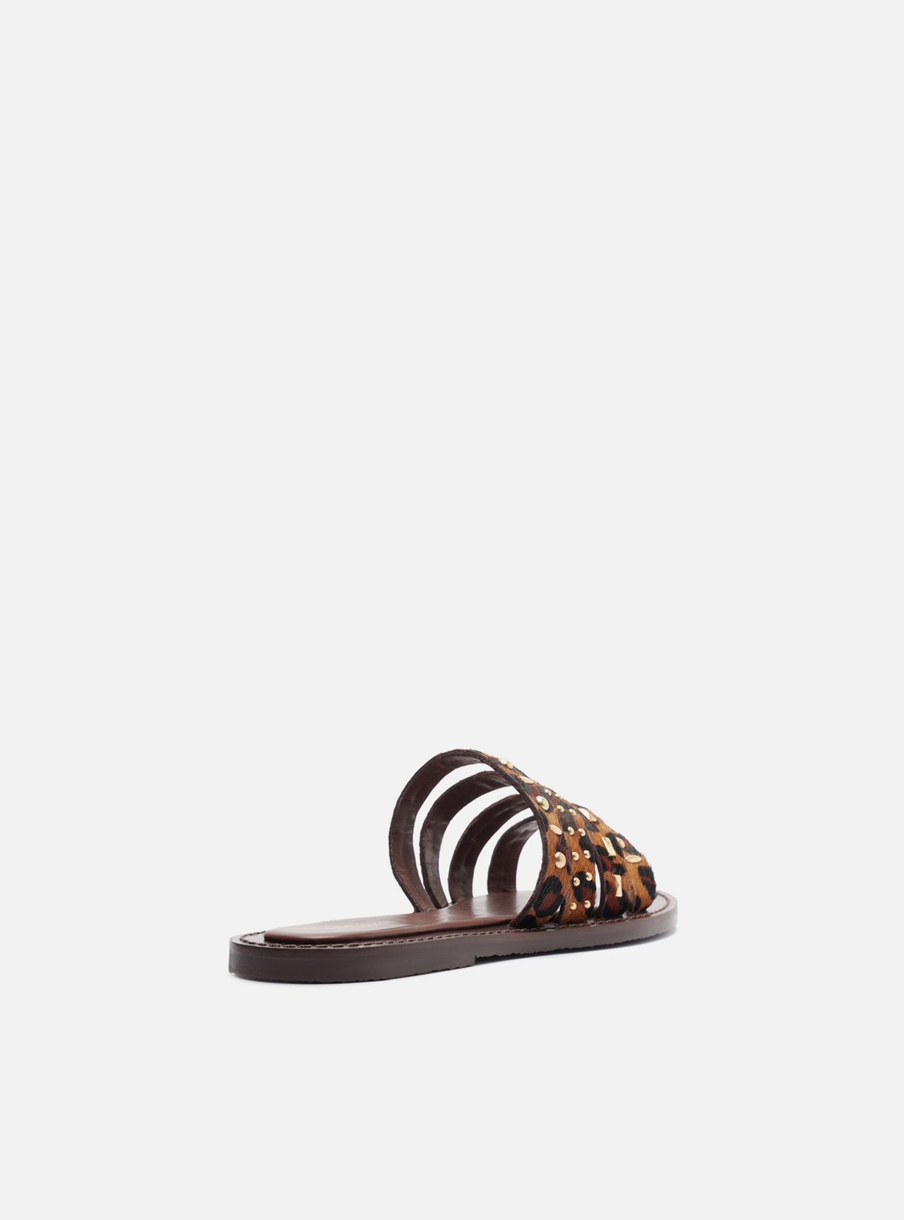 Sandália Rasteira Animal Print Couro Bico Redondo Tachas — foto 3
