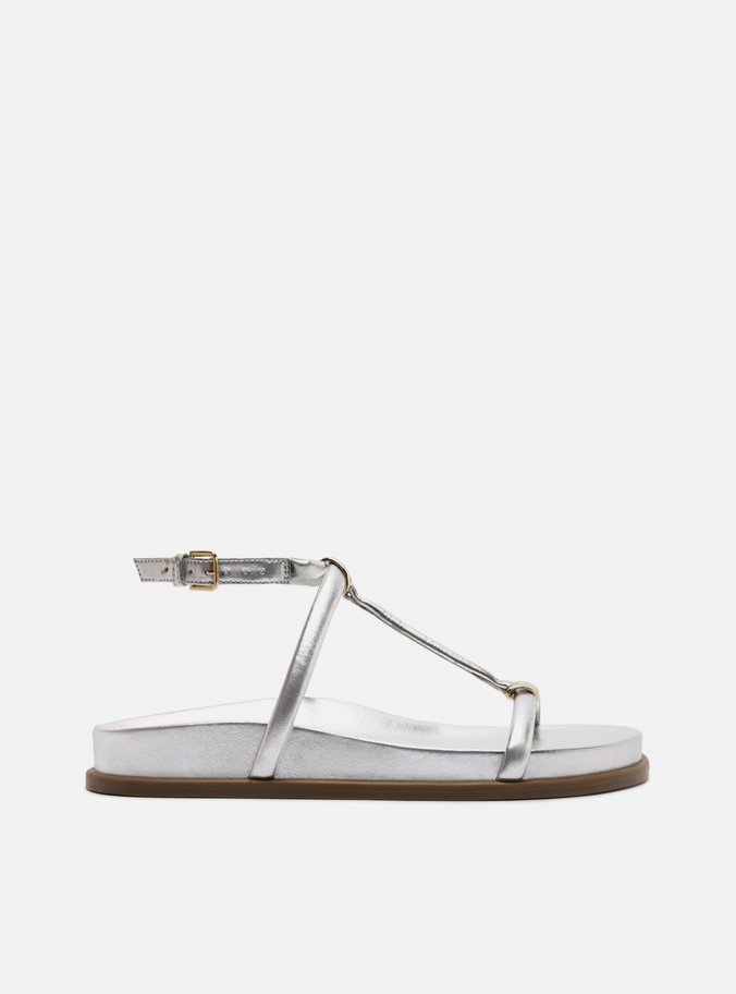 Sandália Papete Prata Elos Metálicos