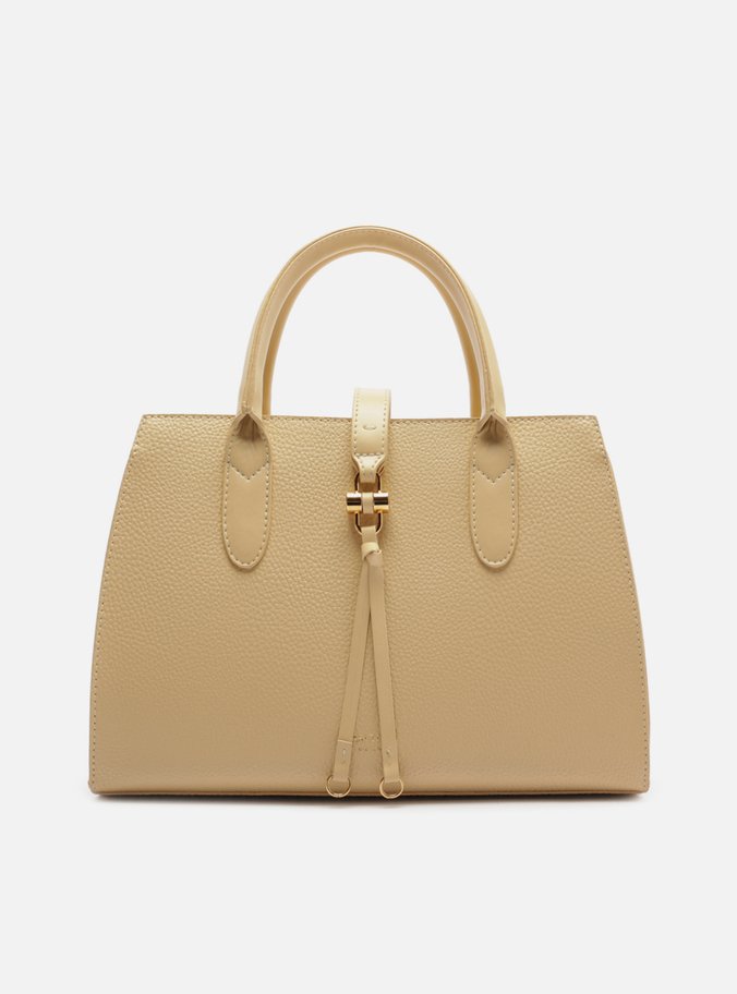 Bolsa Tote Bege Grande Metal Tiras Frontais