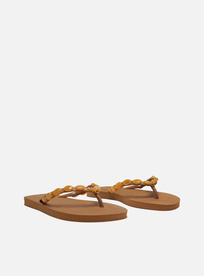 Chinelo de Dedo Marrom Tiras Aplicação Brizza