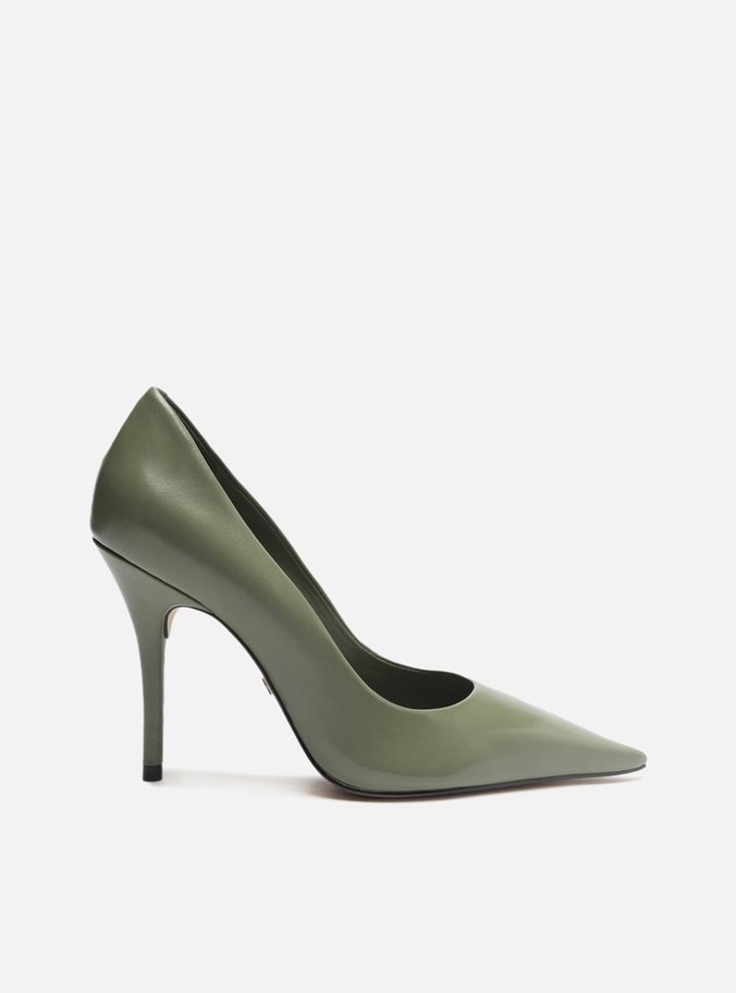 Scarpin Verde Militar Couro Salto Alto Bico Fino