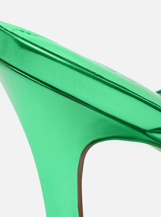 Sandália Verde Metalizada Salto Fino Aberta Sia
