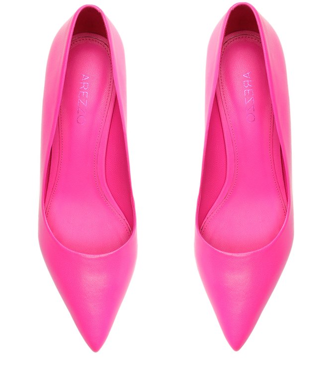 Scarpin Rosa Couro Salto Fino Baixo