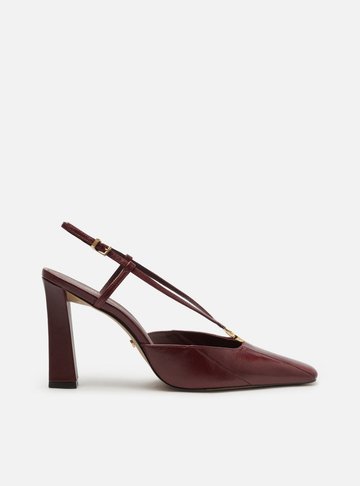 Scarpin Vinho Couro Salto Alto Slingback Elo