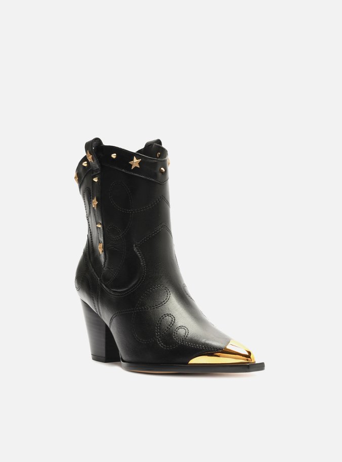 Bota Preta Couro Cano Curto Ponteira Western