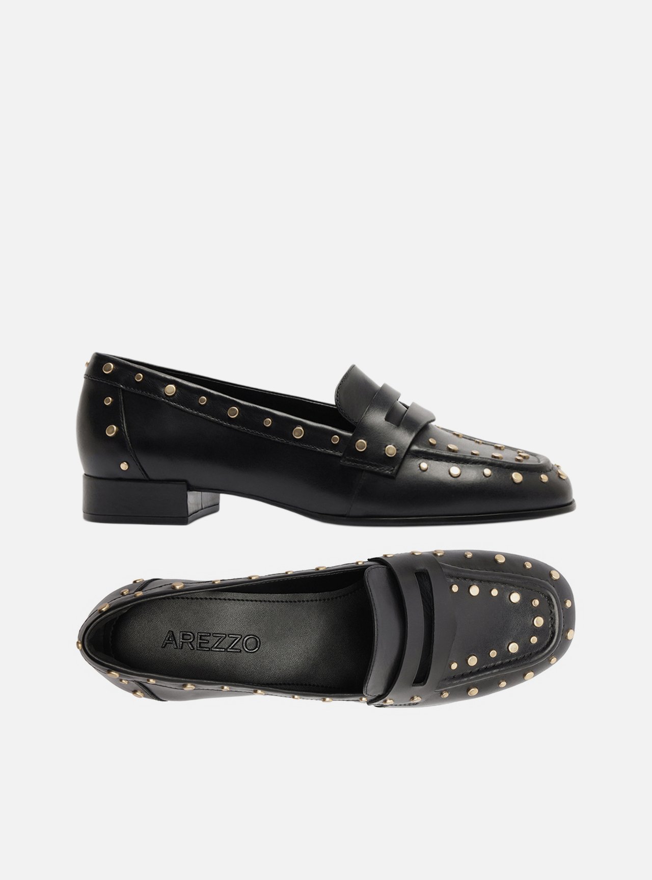 Mocassim Preto Couro Salto Bloco Tachas — foto 6