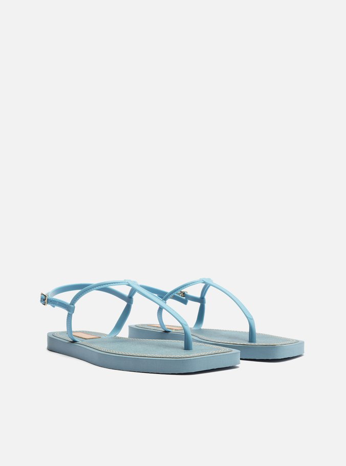 Sandália Rasteira Azul Jeans Slim Square Brizza