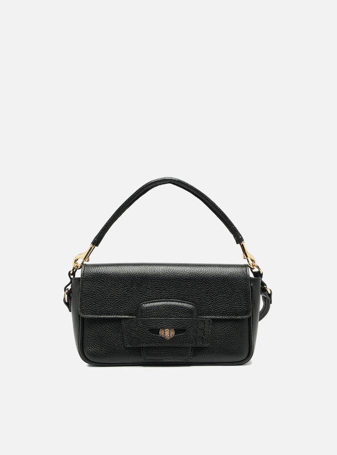 Bolsa Tiracolo Preta Couro Média Detalhe Moeda