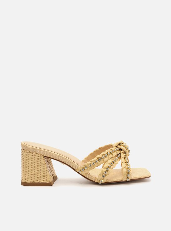 Sandália Bege Palha Salto Bloco Aberta PatBO