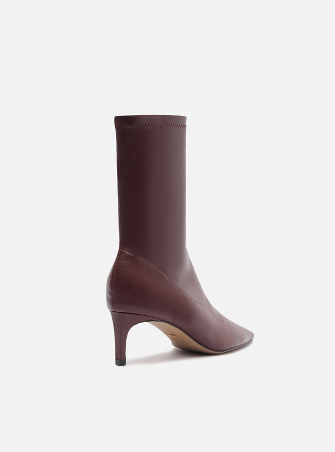Bota Vermelha Cano Médio Bico Quadrado