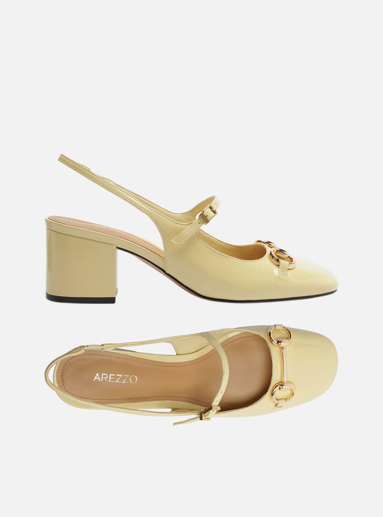 Scarpin Amarelo Verniz Salto Bloco Bridão Slingback — foto 6