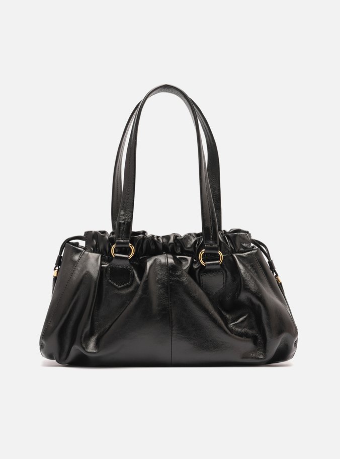 Bolsa Tiracolo Preta Couro Grande Fivelas