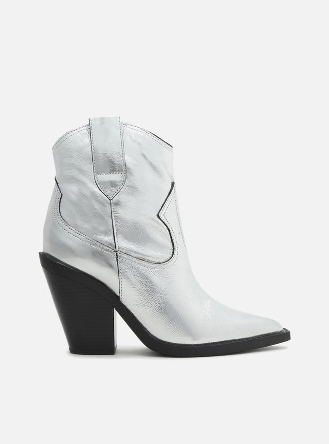Bota Prata Cano Curto Bloco Western