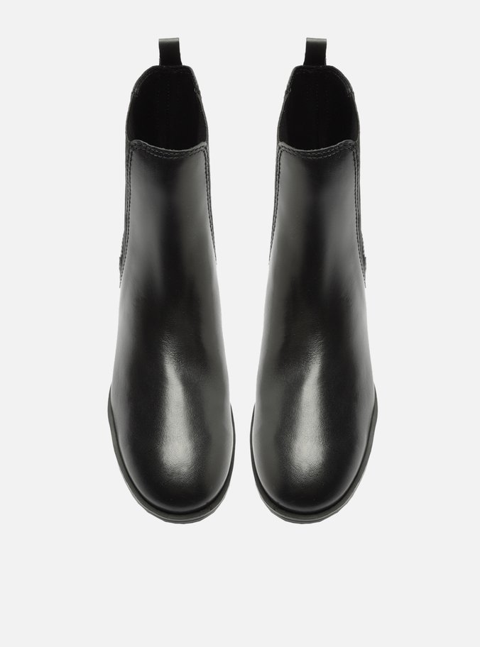 Bota Chelsea Preta Couro Cano Curto Elástico