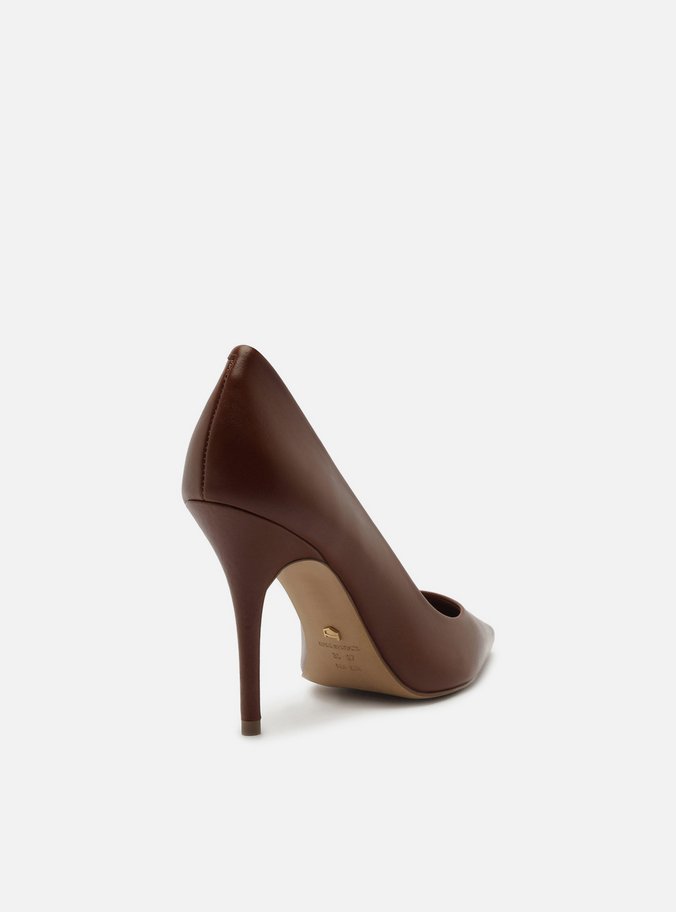 Scarpin Marrom Couro Salto Alto Bico Fino Gigi