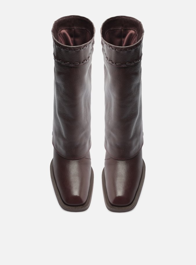 Bota Marrom Couro Cano Curto Polaina Folk