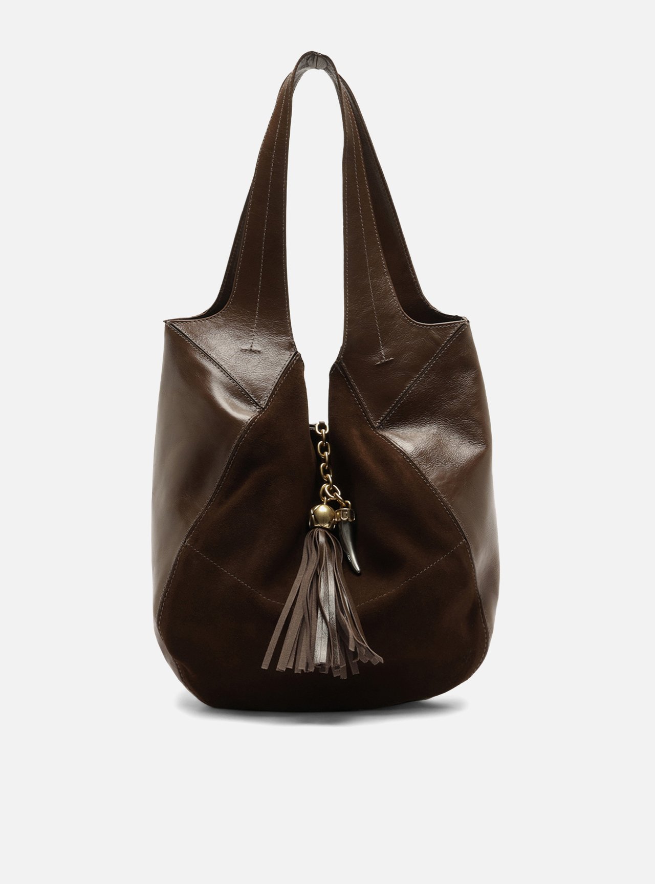 Bolsa Hobo Marrom Couro Grande Franja — foto 1