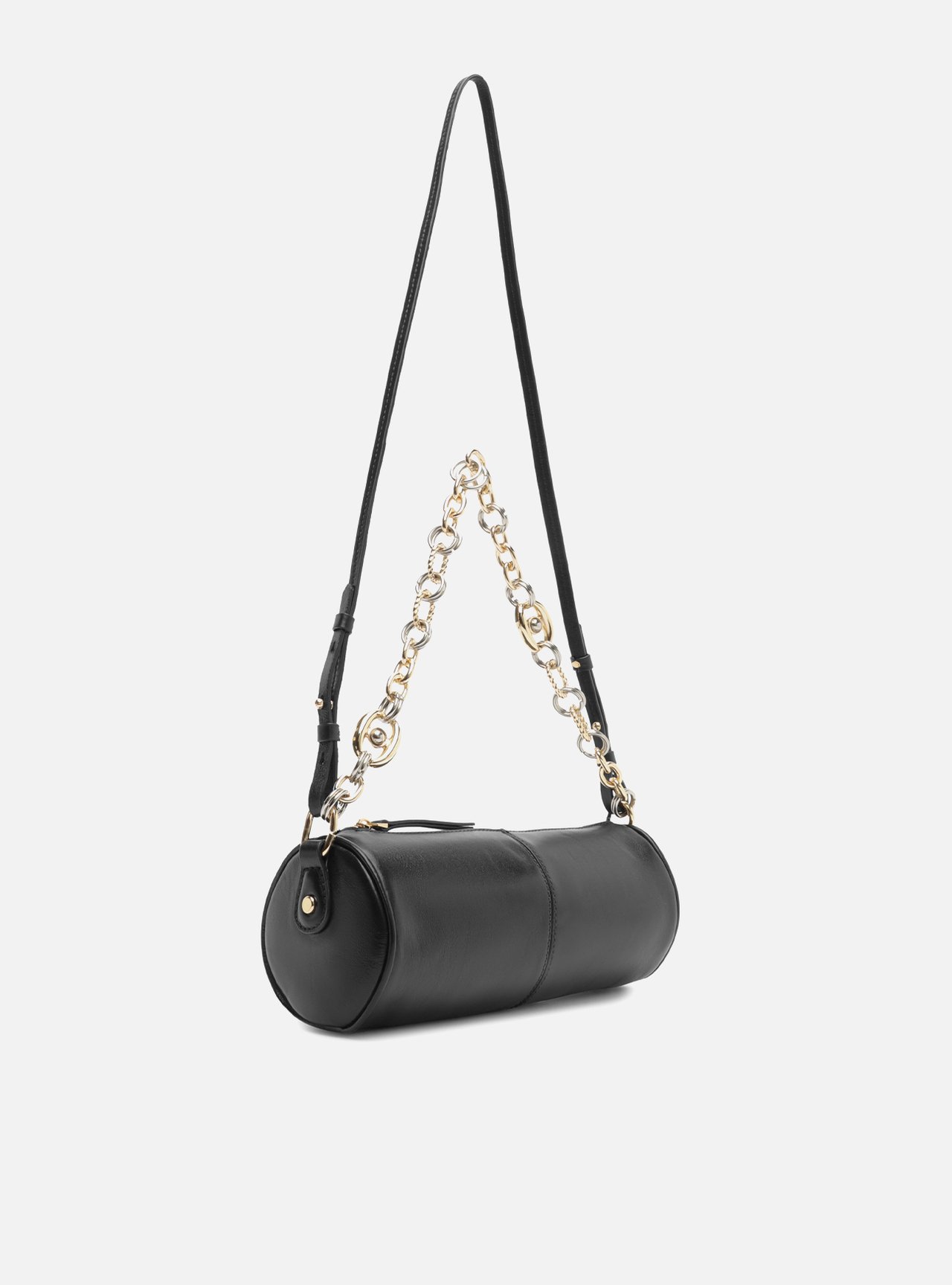 Bolsa Shoulder Preta Couro Média Corrente Elos — foto 5