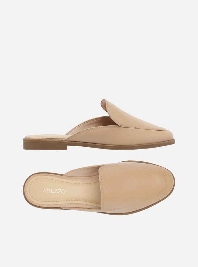 Mule Rasteira Couro Nude