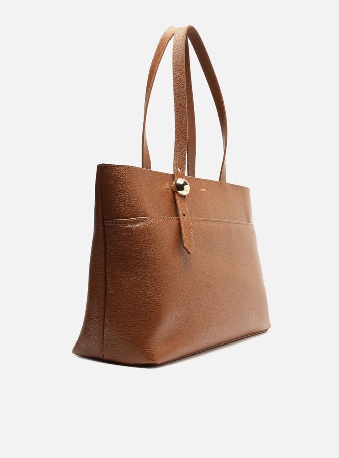 Bolsa Shopping Marrom Couro Grande Metal Bold