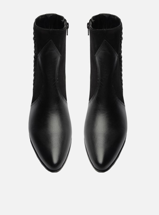 Bota Preta Couro Cano Curto Nobuck Trama