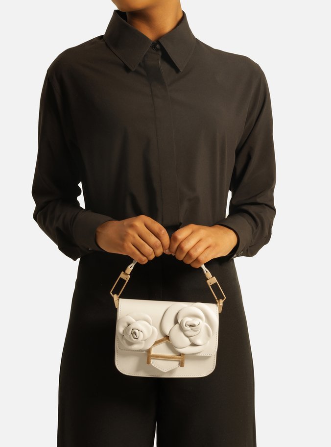 Bolsa Tiracolo Branca Couro A001 Pequena Flores