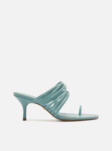 Sandália Mule Azul Salto Fino Tiras