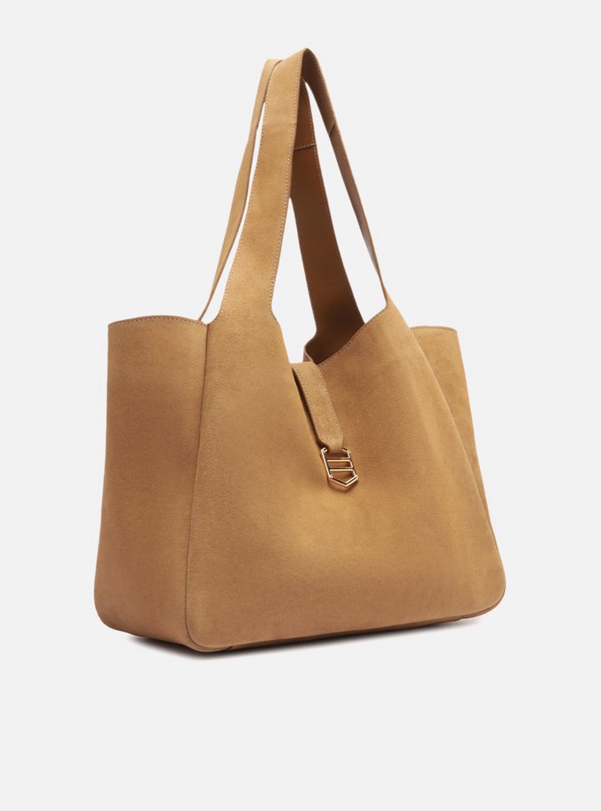 Bolsa Shopping Marrom Claro Grande Couro Acamurçado
