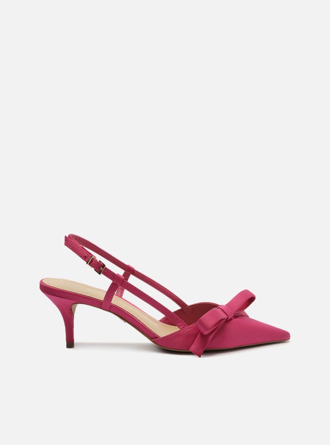 Scarpin Rosa Cetim Bico Fino Slingback Laço