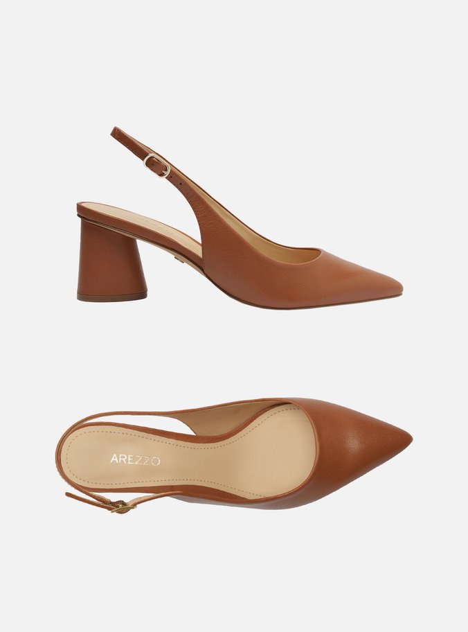 Scarpin Marrom Couro Bico Fino Slingback