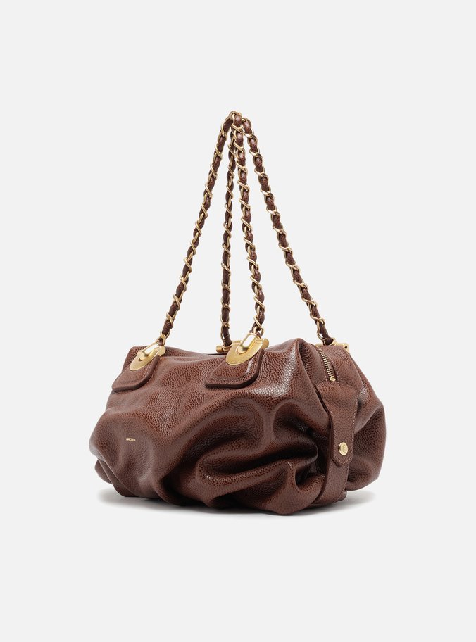 Bolsa Bowling Marrom Couro Média Franzida