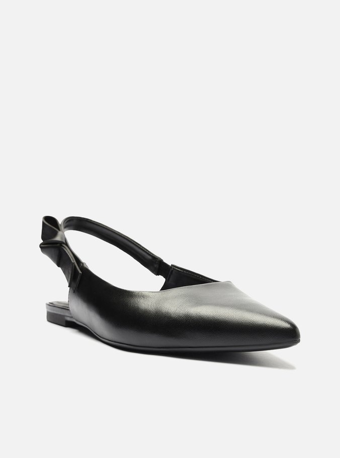 Sapatilha Preta Couro Slingback Bico Fino