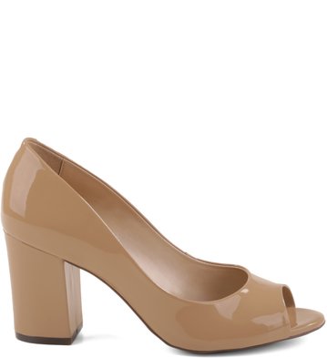 Peep-toe Bloco Verniz Nude-Rose