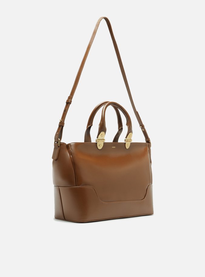 Bolsa Tote Marrom Couro Natural Grande Metais