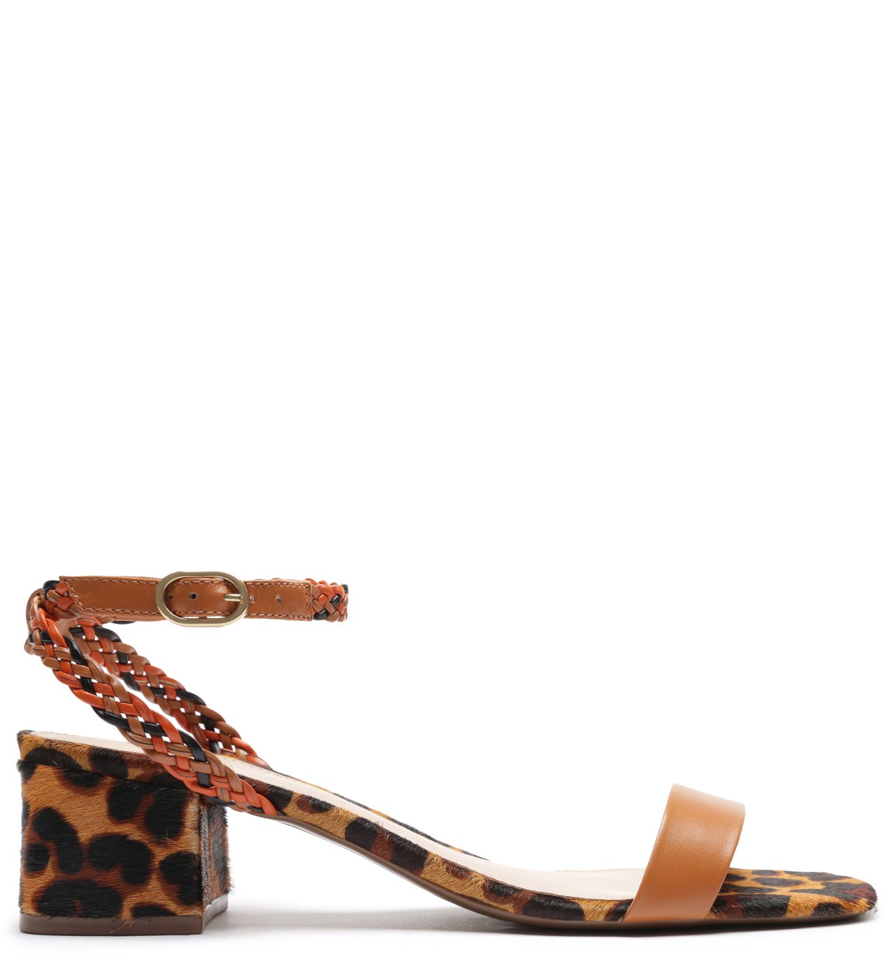Sand lia Animal Print Salto Bloco Baixo Marrom