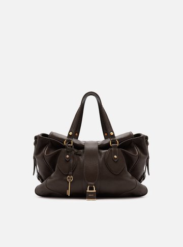 Bolsa Tote Marrom Couro Média Cadeado