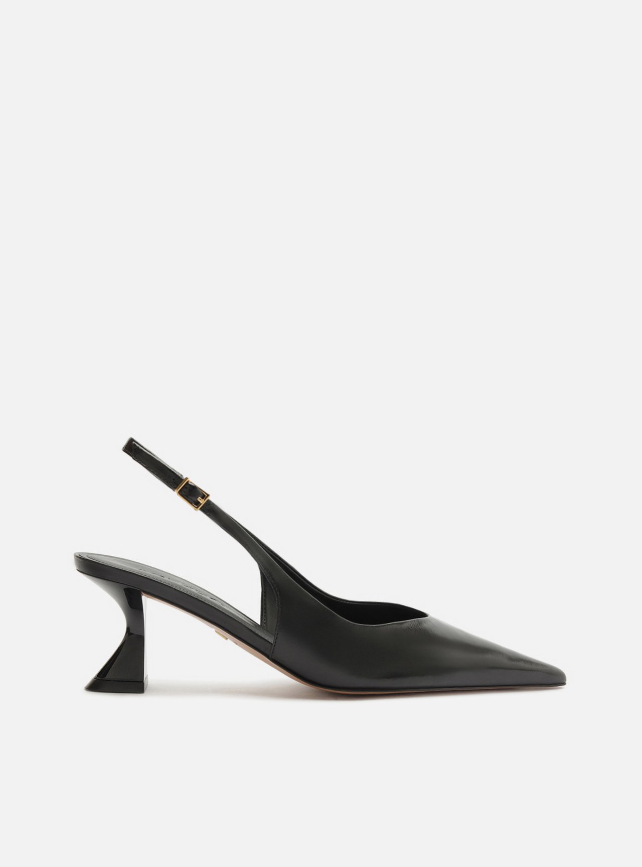 Scarpin Preto Couro Salto Geométrico Slingback — foto 1