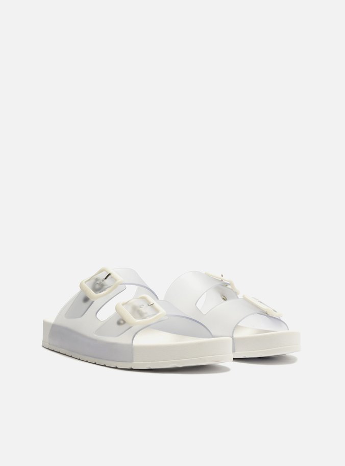 Chinelo Slide Cristal Branco Fivelas Brizza