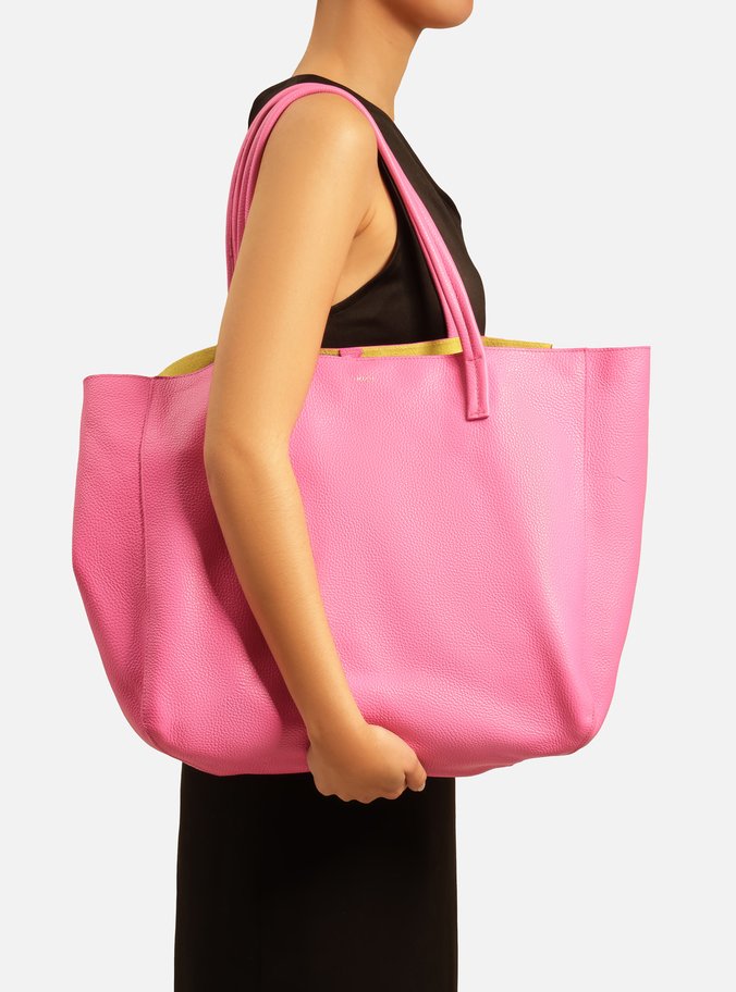 Bolsa Shopping Rosa Neon Couro Fio Grande
