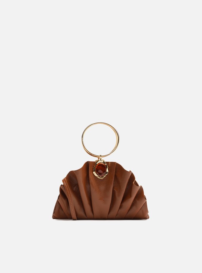 Bolsa Clutch Caramelo Couro Pequena Pedra