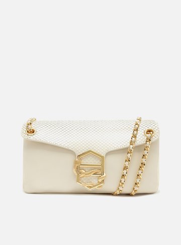 Bolsa Tiracolo Off-White Couro Snake Média