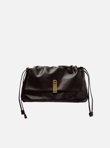 Bolsa Tiracolo Marrom Couro Média Peça Metal